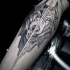 Simple engraving style detailed tattoo of fantasy wolf