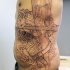 Simple illustrative style colored side tattoo of lineman skeleton