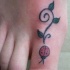 Tatuaggio colorato sul dito del piede la coccinella e la pianta