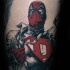 Simple old cartoon style tattoo of heroic Deadpool
