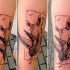 Sketch Stil schwarzes Nashornkopf Tattoo am Unterarm