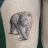 Sketch style black ink thigh tattoo of big bear