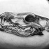 Tatuagem de crânio animal de estilo de linework de tinta preta pequena