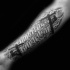 Small modern style black ink forearm tattoo of lineman themed lettering with lightning