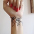 Tatuaje en la muñeca,
mapa del mundo pequeño no pintado, tinta negra