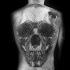 Spectacular linework style tattoo on whole back stylized with skull