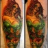 Spectacular multicolored arm tattoo of sexy natural woman