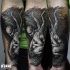 Spectacular new school style colored forearm tattoo of demon with wings and human skull