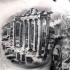 Spectacular real lifelike black ink realism style chest tattoo of ancient Greece ruins