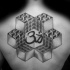 Stippling style black ink back tattoo of various geometrical ornaments and symbol