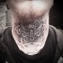 Stippling style black ink neck tattoo of butterfly