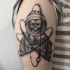 Stippling style black ink shoulder tattoo of big astronaut skeleton