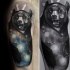 Narbung Stil schwarzes Schulter Tattoo mit Bären und Nachthimmel