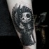 Stonework style interesting looking Egypt demonic cat tattoo on forearm