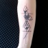 Tatuaje en el antebrazo, diferentes figuras geométricas y líneas finas
