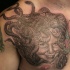 Strange Medusa like chest tattoo of girl portrait with snakes