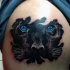 Stunning new school style colored shoulder tattoo of black panther with blue eyes