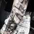 Wunderbar gemaltes im Linienwerk  Stil schwarzes  Unterarm Tattoo mit Segelschiff
