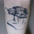 Surrealism style detailed arm tattoo of funny looking human statue