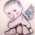 bimbo cerubino inchiostro nero tatuaggio
