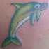 Simple tatuaje del delfín en tinta verde y azul