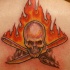 Tatuaje de calavera con cubiertos en fuego