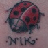 Tatuaje de mariquita y nombre Nik