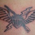 el tatuaje de un simbolo militar con alas ,un rayo y una escopeta