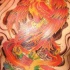 Fenice rosso tatuaggio sulla schiena piena