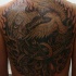 el tatuaje grande detallado con la ave fenix y ave magica en las llamas de fuego hecho a toda la espalda