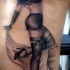el tatuaje de tinta negra estilo pin up con una chica realista