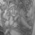 el tatuaje de una mujer pirata en el barco hecho en tinta negra