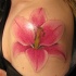 Tatuaggio colorato sul deltoide il giglio rosa