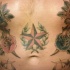 Tatuaggio impressionante colorato sulla pancia le rose & la stella rossa