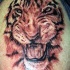 Gran tatuaje con cabeza del tigre rugiendo