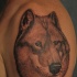 Loup avec bons yeux le tatouage sur l'épaule