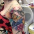 Inacreditável pintado para tatuagem de ombro de estilo de meninas de gato de senhora com flores