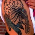 New school style colored shoulder tattoo of saint elephant with dream catcher
