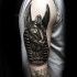 New school style colored shoulder tattoo of Egypt God statue