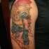 New school style colored shoulder tattoo of ancient woman warrior