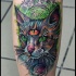 Novo estilo de escola colorido tatuagem de perna de gato de fantasia com três olhos