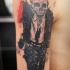 New school style colored shoulder tattoo of skeleton with suit