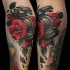 New school style colored leg tattoo of chess figure and rose