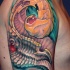 Unusual designed colored alien bones like shoulder tattoo