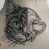 Tatuagem de pescoço de estilo de ponto incomum de metade gato cabeça metade gato crânio