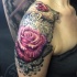 Usual combined colored rose with stippling style ornaments