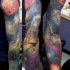 Tatuaje en el brazo completo, espacio extraterrestre fantástico