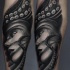 Very detailed colored octopus woman tattoo on leg