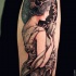 Vintage picture style colored beautiful woman portrait tattoo