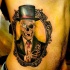 Vintage style colored side tattoo of creepy skeleton portrait